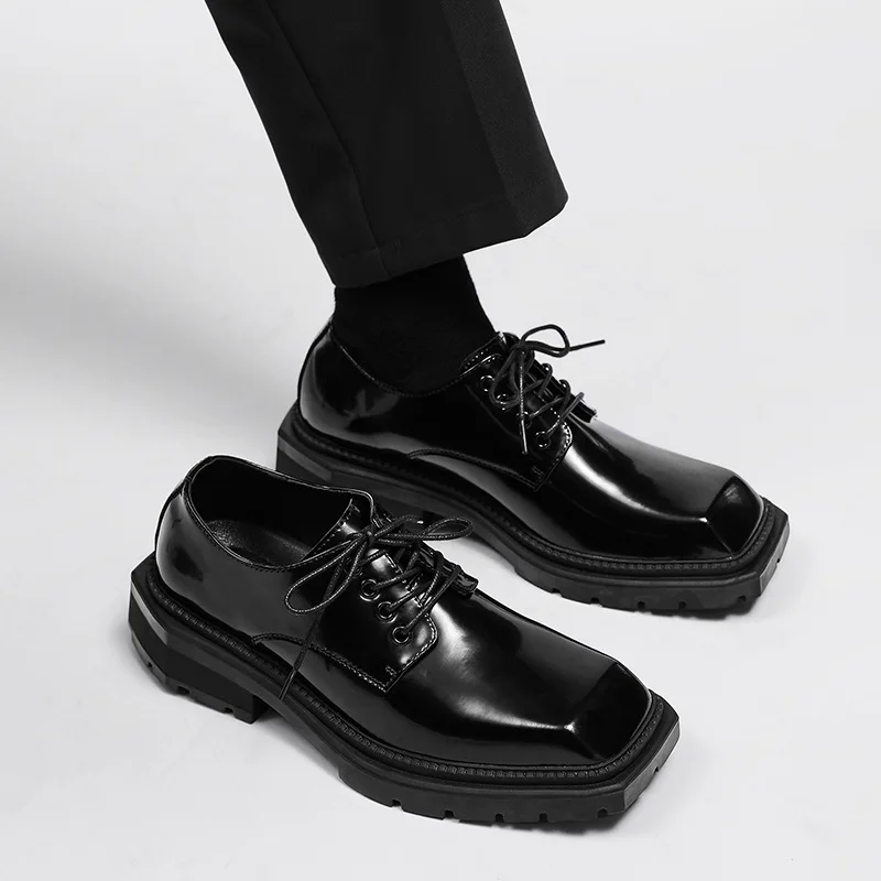 Leather Work Dress - Men's Shoes New Square Head Leather