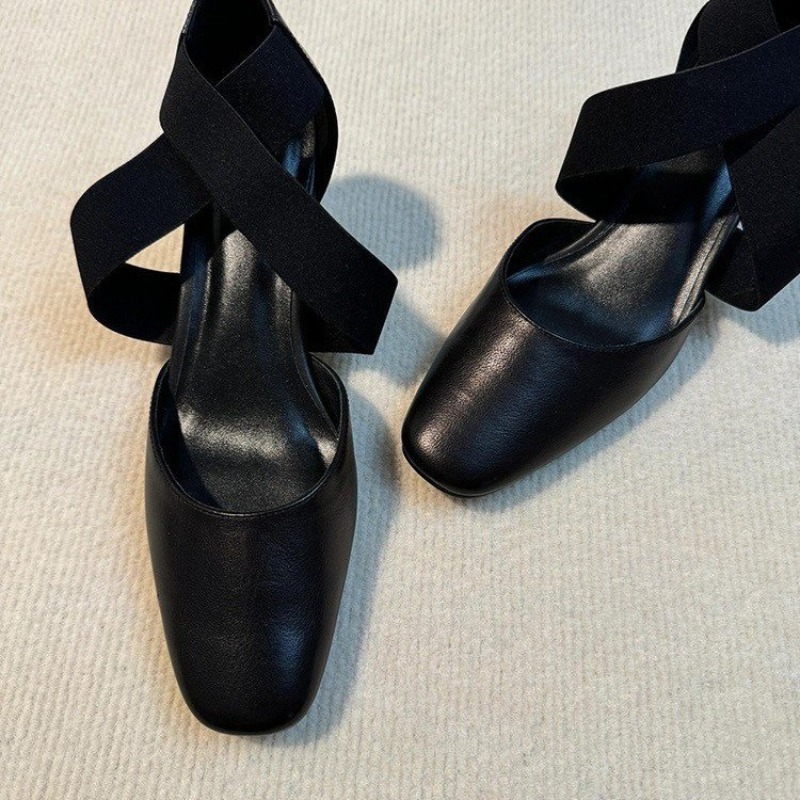 Leatherwork In French - Women's Cross Strap Block Heeled Sandals