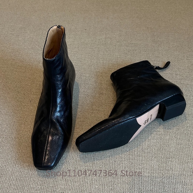 Leatherwork In French - Sheepskin Retro French Square Toe Ankle