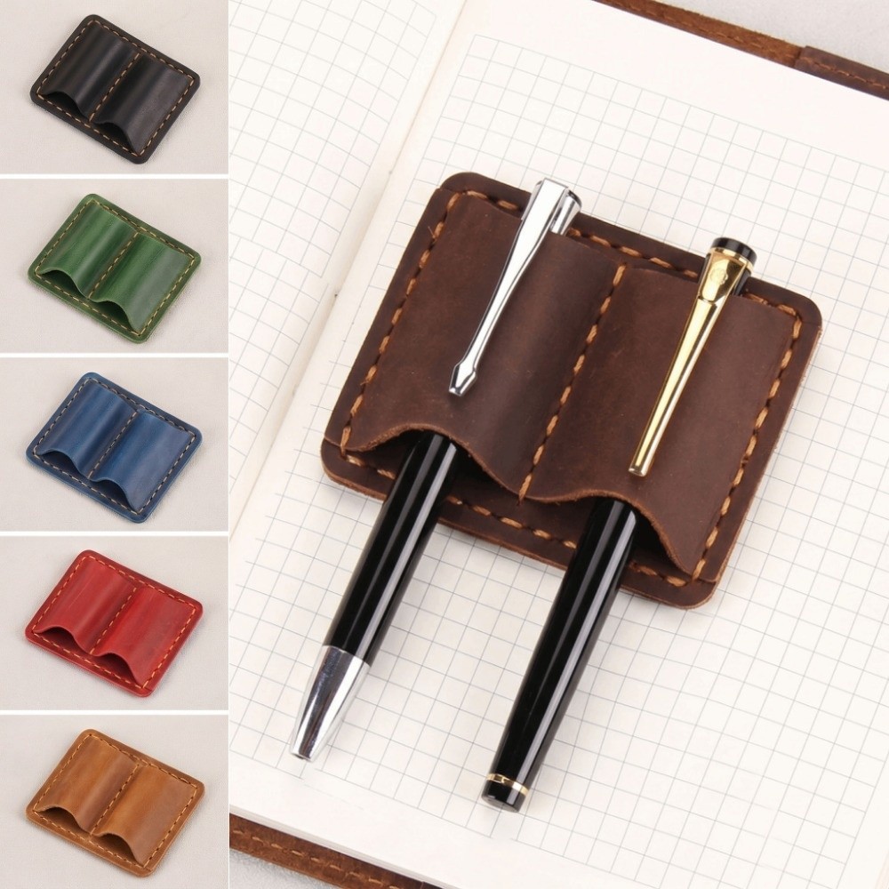 Leather Work Notepad - Double Vintage Leather Pen Loop Holder