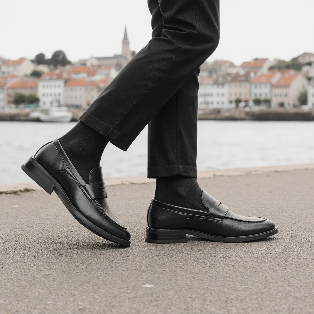 Men's Black Penny Loafers Clas - đánh giá và giá Leather Work Dress