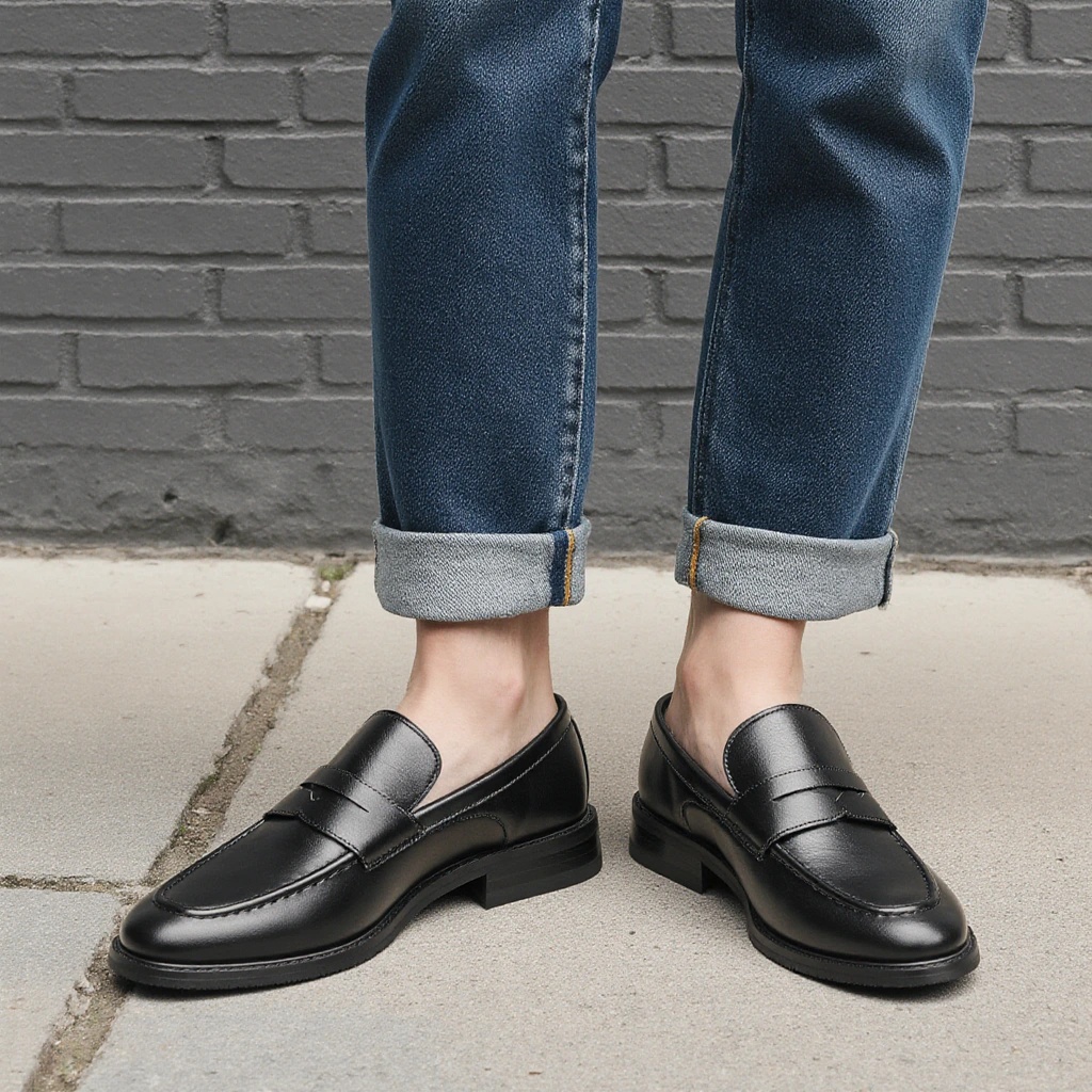Men's Black Penny Loafers Clas - đánh giá và giá Leather Work Dress