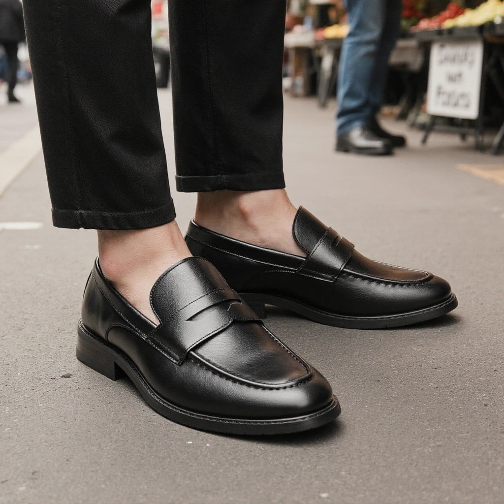 Men's Black Penny Loafers Clas - đánh giá và giá Leather Work Dress